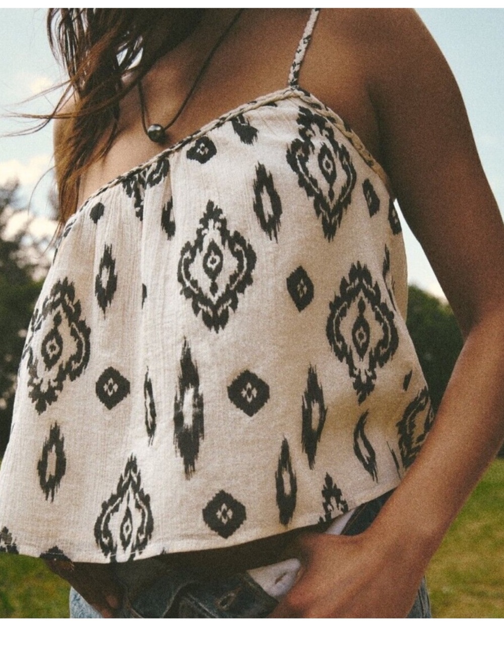 Zara Cream One-Shoulder Printed Camisole